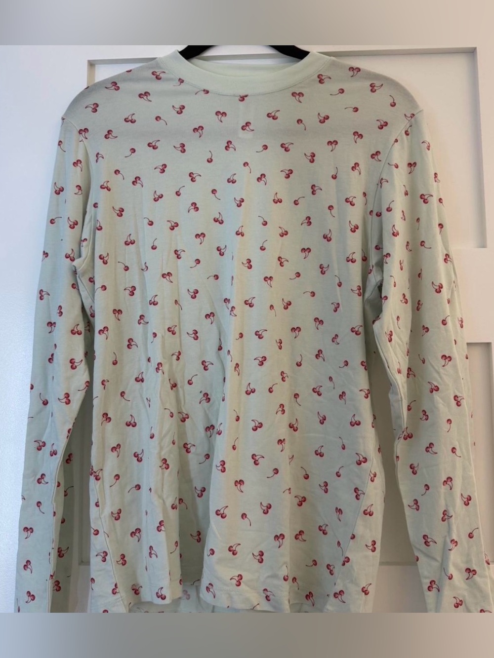 SKIMS Light Green Long Sleeve Pajama Top with Red Cherry Print